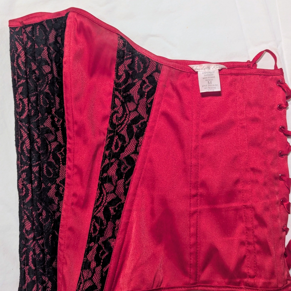 Charlotte Russe Red and Black Asymmetrical Bustier Crop Top